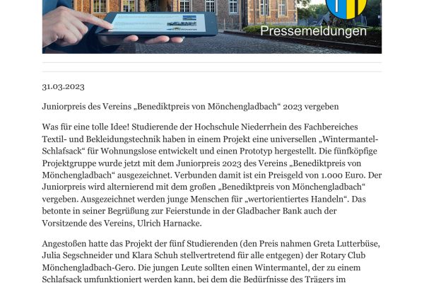 Presse-230331_moenchengladbach.de-Studierende-entwickeln-neuartigen-Schlafmantel-fuer-Obdachlose-1